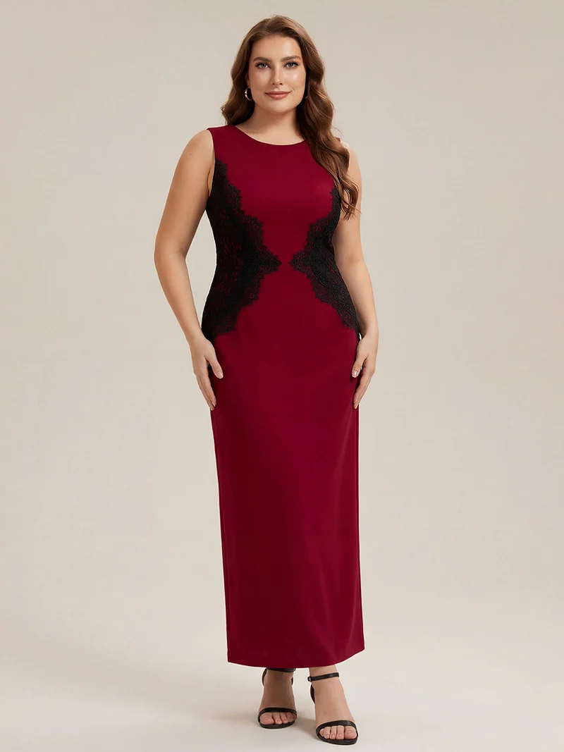 ever IVORY|Robe maxi moulante sans bretelles en jersey extensible avec col rond et dentelle à frange