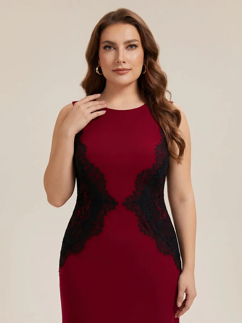 ever IVORY|Robe maxi moulante sans bretelles en jersey extensible avec col rond et dentelle à frange