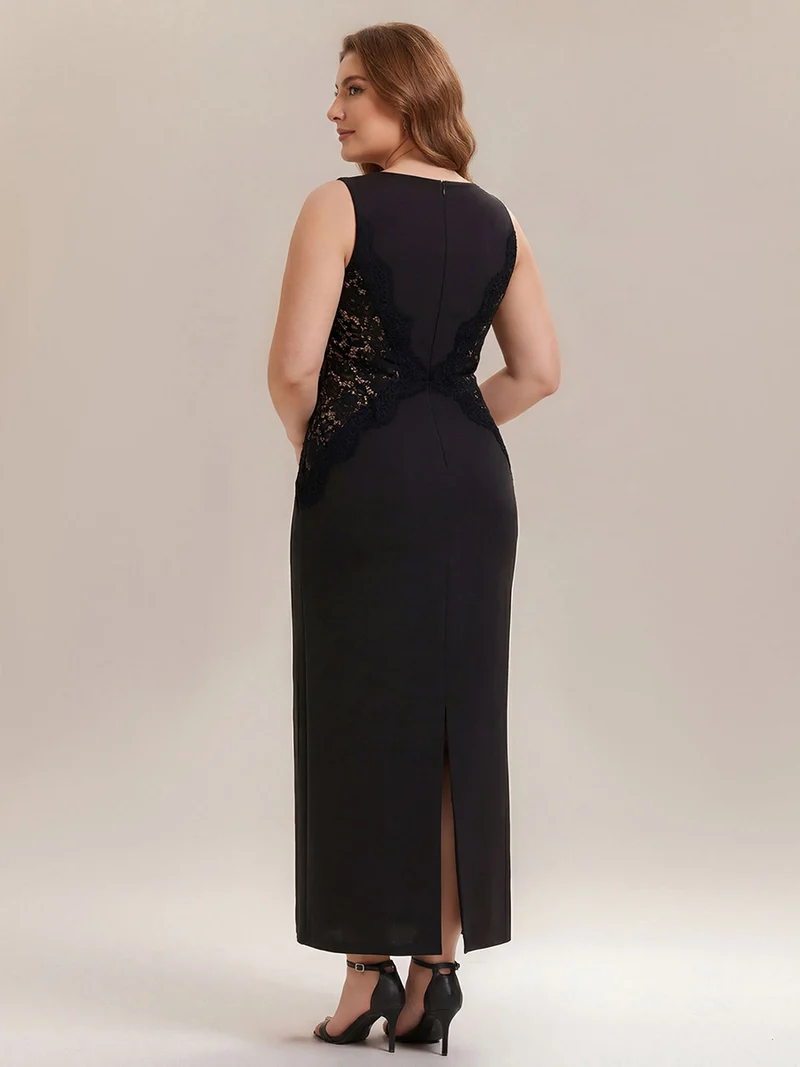 ever IVORY|Robe maxi moulante sans bretelles en jersey extensible avec col rond et dentelle à frange