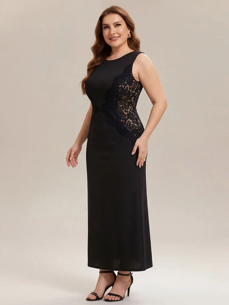 ever IVORY|Robe maxi moulante sans bretelles en jersey extensible avec col rond et dentelle à frange