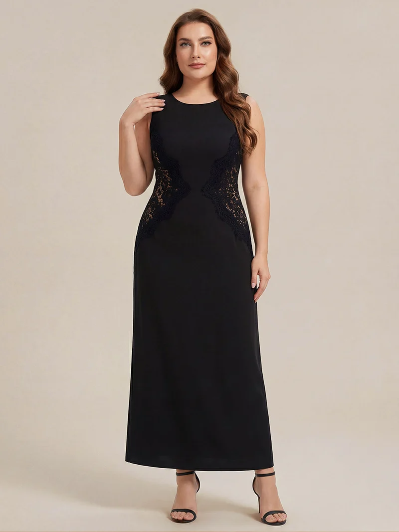 ever IVORY|Robe maxi moulante sans bretelles en jersey extensible avec col rond et dentelle à frange