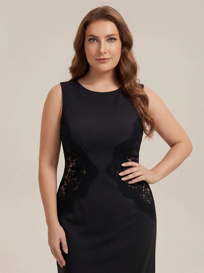 ever IVORY|Robe maxi moulante sans bretelles en jersey extensible avec col rond et dentelle à frange