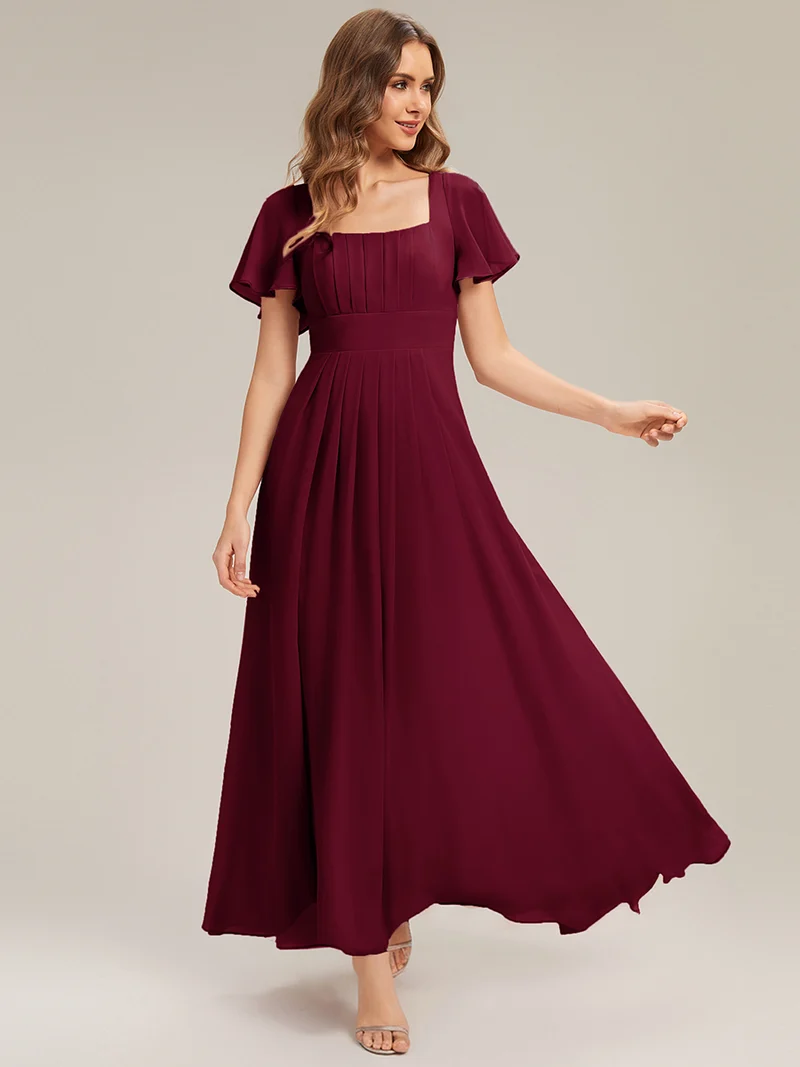 ever AVIEL|Robe Demoiselle d'Honneur Longue Chic en Mousseline Coupe A-Ligne