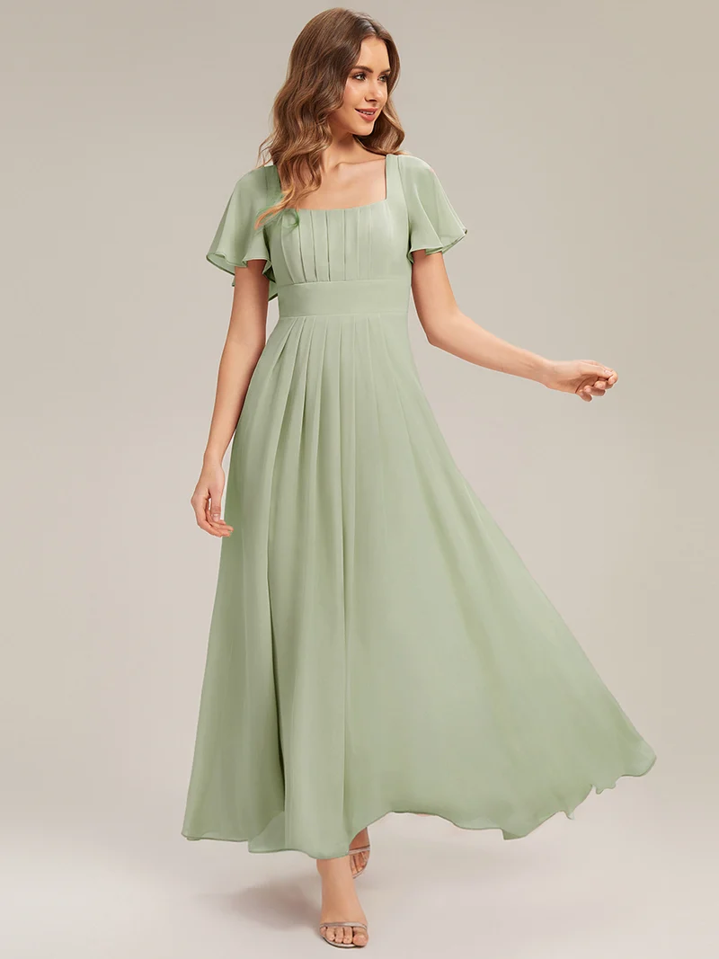 ever AVIEL|Robe Demoiselle d'Honneur Longue Chic en Mousseline Coupe A-Ligne