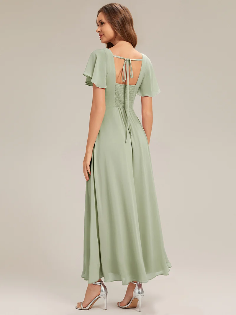 ever AVIEL|Robe Demoiselle d'Honneur Longue Chic en Mousseline Coupe A-Ligne