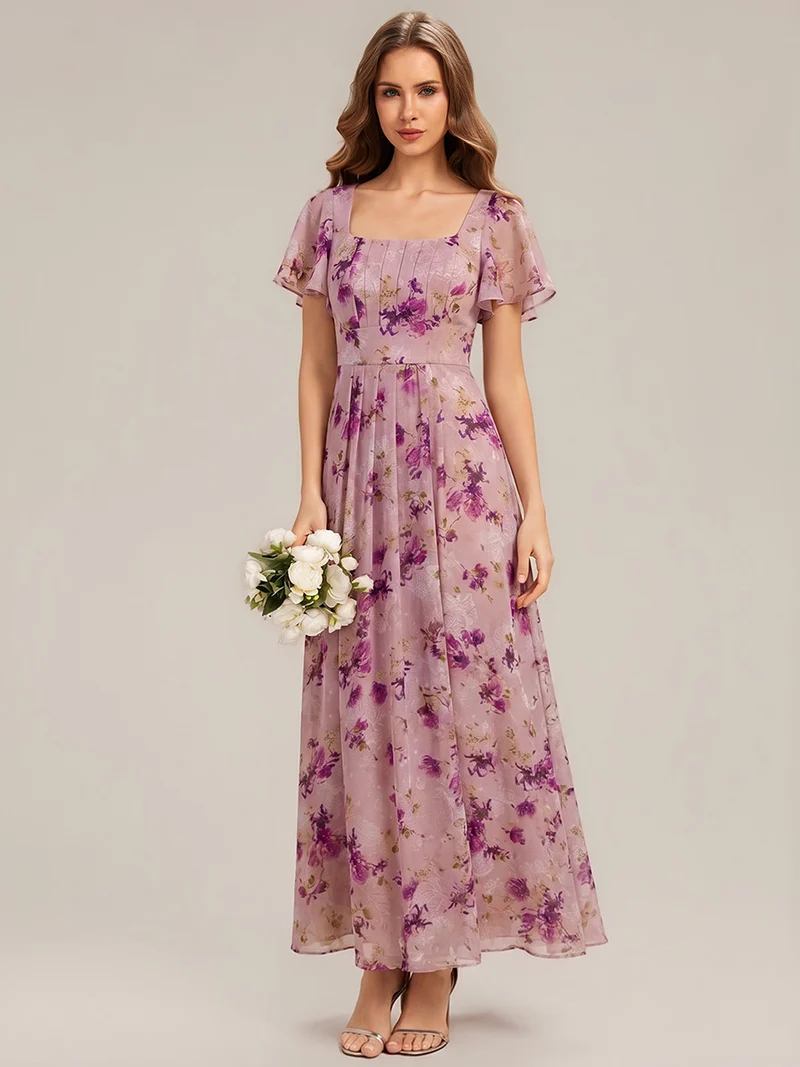 ever AVIEL|Robe Demoiselle d'Honneur Longue Chic en Mousseline Coupe A-Ligne