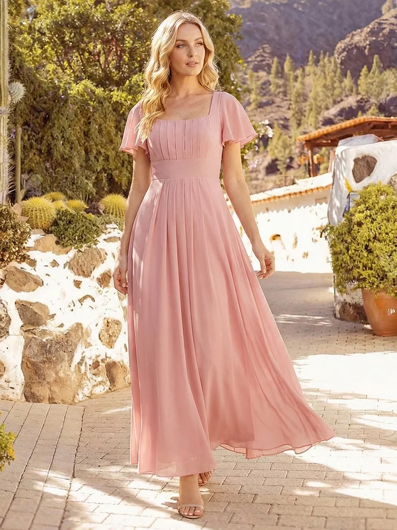 ever AVIEL|Robe Demoiselle d'Honneur Longue Chic en Mousseline Coupe A-Ligne