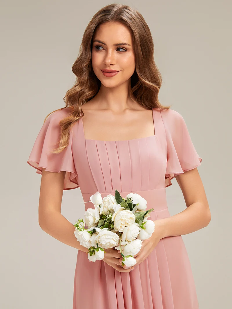 ever AVIEL|Robe Demoiselle d'Honneur Longue Chic en Mousseline Coupe A-Ligne