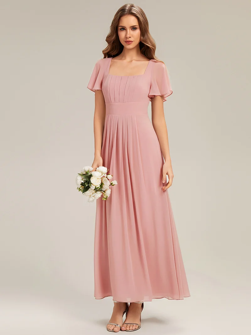 ever AVIEL|Robe Demoiselle d'Honneur Longue Chic en Mousseline Coupe A-Ligne