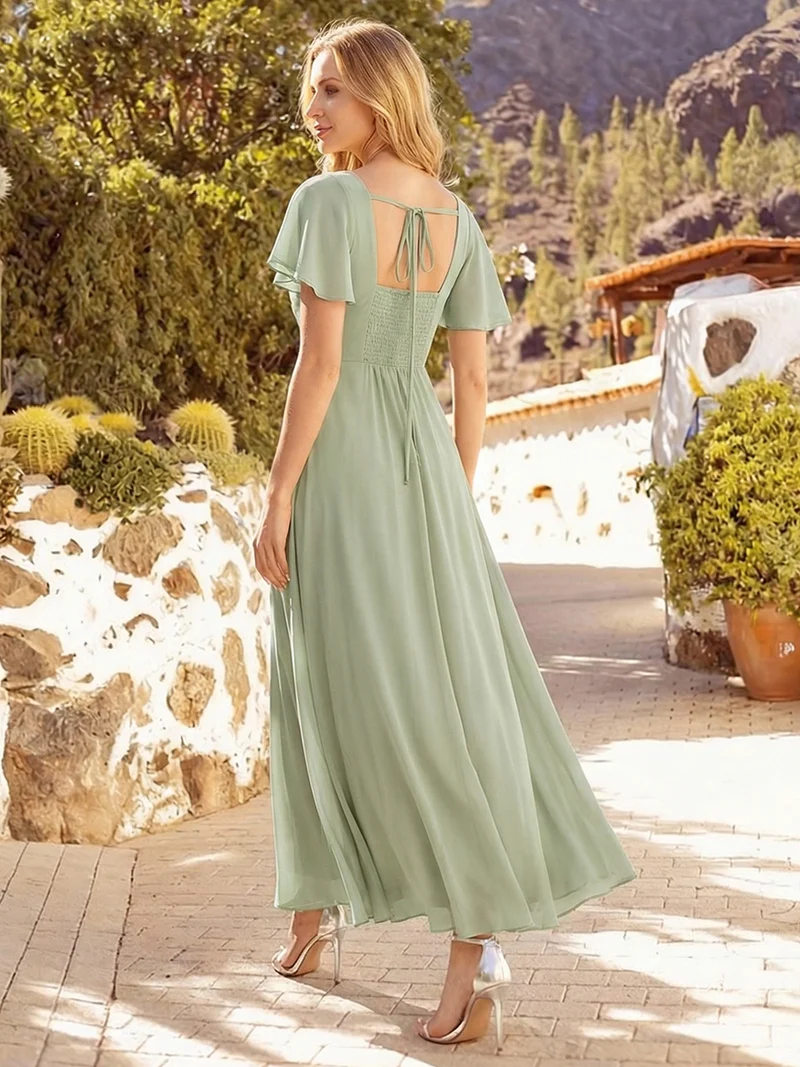 ever AVIEL|Robe Demoiselle d'Honneur Longue Chic en Mousseline Coupe A-Ligne