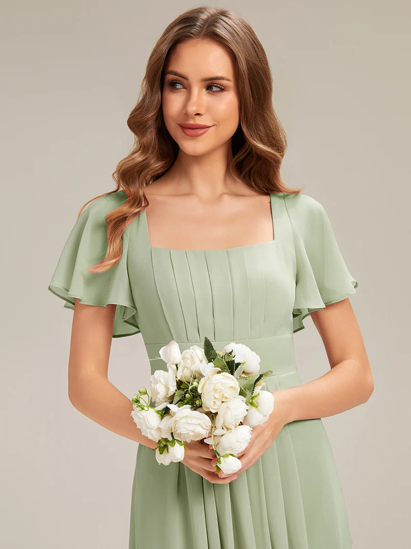 ever AVIEL|Robe Demoiselle d'Honneur Longue Chic en Mousseline Coupe A-Ligne