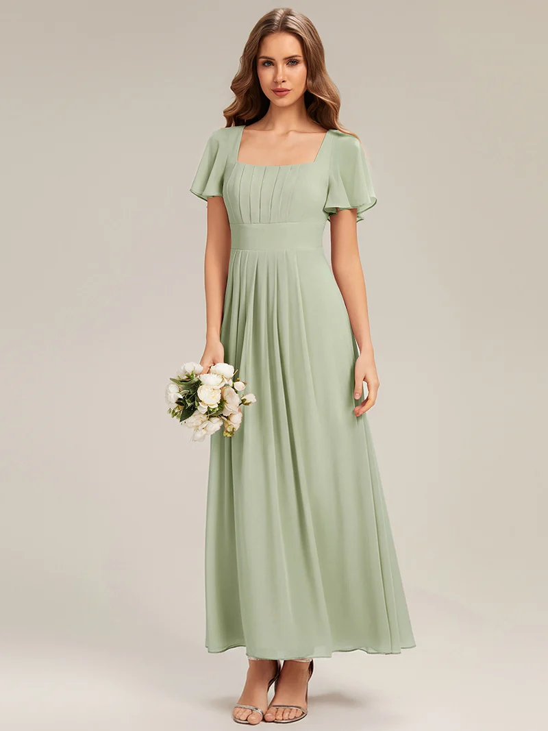 ever AVIEL|Robe Demoiselle d'Honneur Longue Chic en Mousseline Coupe A-Ligne