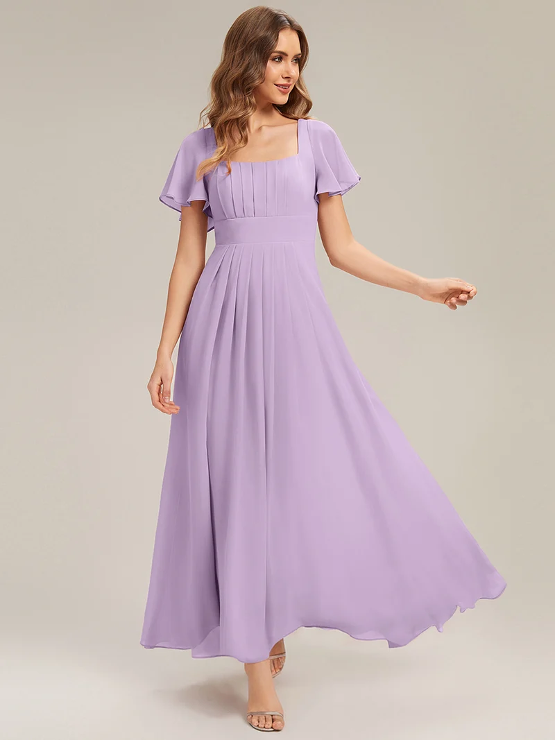 ever AVIEL|Robe Demoiselle d'Honneur Longue Chic en Mousseline Coupe A-Ligne