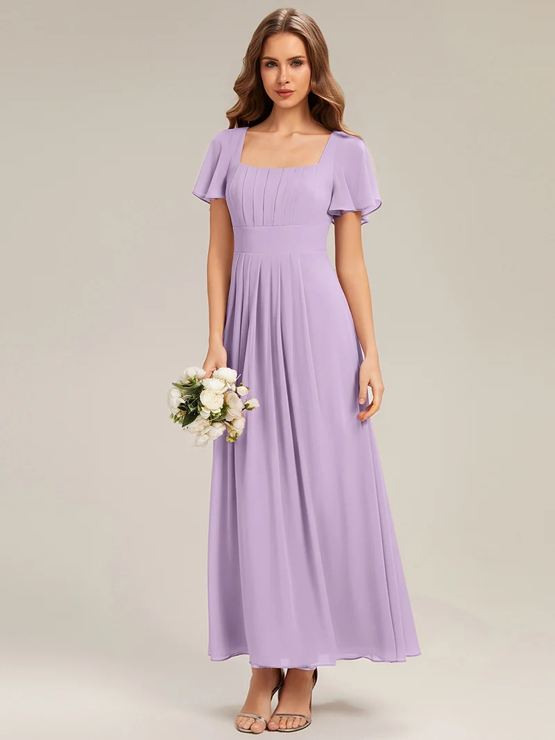 ever AVIEL|Robe Demoiselle d'Honneur Longue Chic en Mousseline Coupe A-Ligne