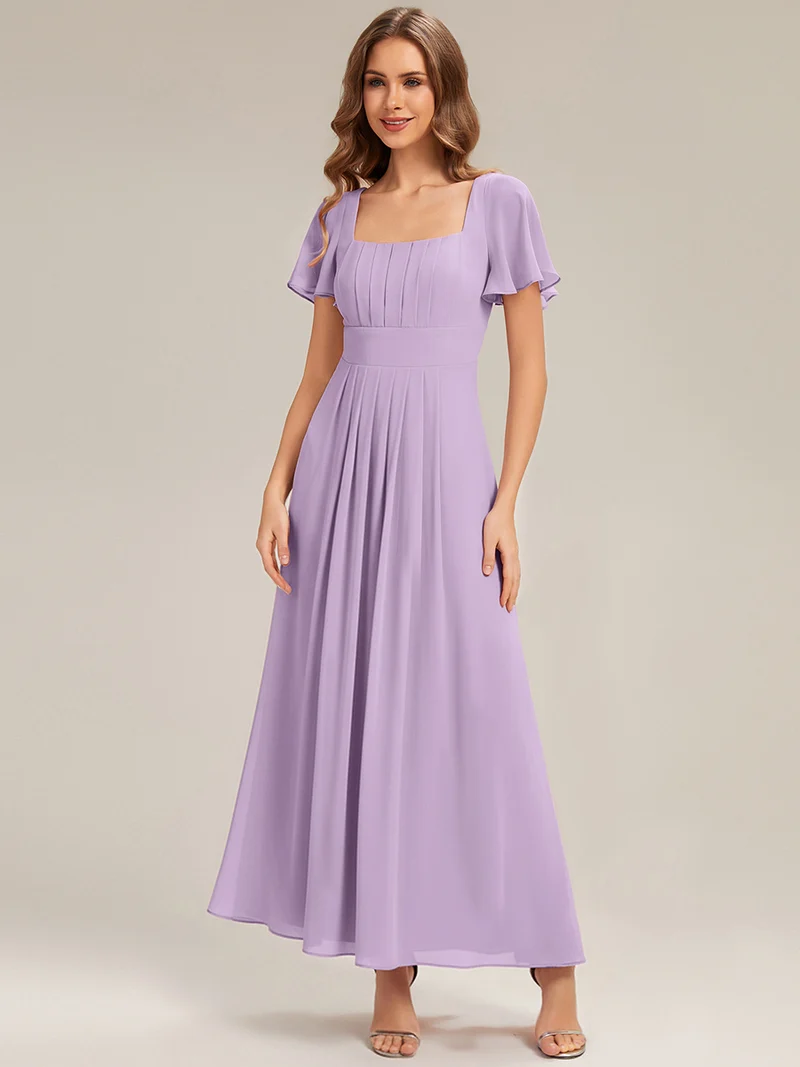 ever AVIEL|Robe Demoiselle d'Honneur Longue Chic en Mousseline Coupe A-Ligne