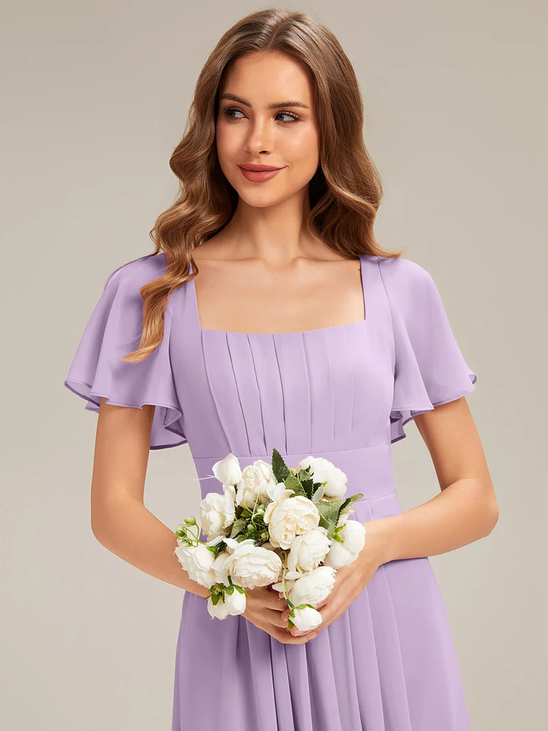 ever AVIEL|Robe Demoiselle d'Honneur Longue Chic en Mousseline Coupe A-Ligne