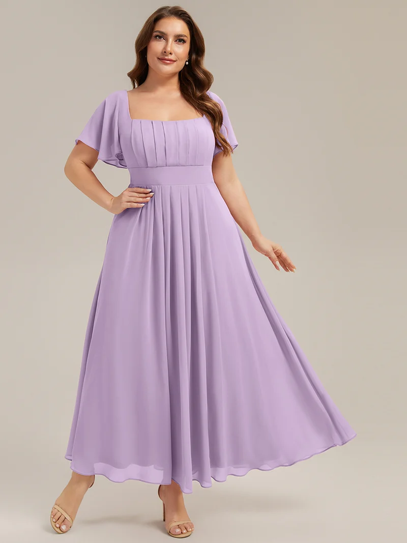 ever AVIEL|Robe Demoiselle d'Honneur Longue Chic en Mousseline Coupe A-Ligne