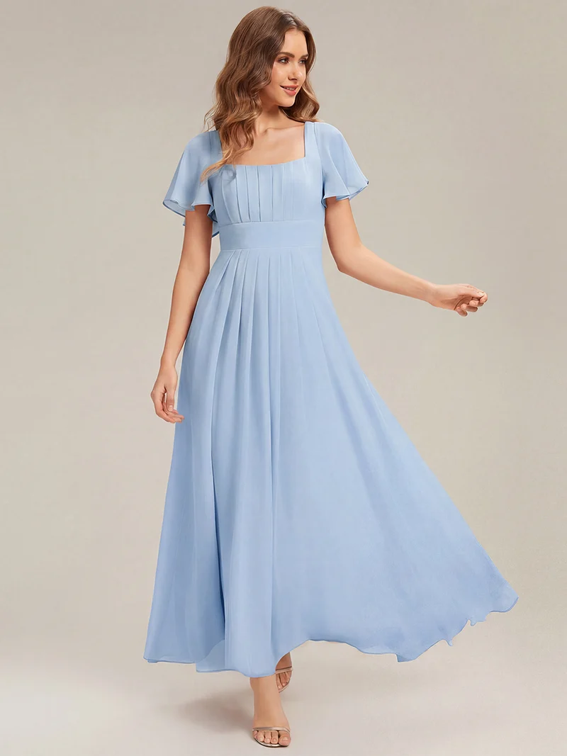 ever AVIEL|Robe Demoiselle d'Honneur Longue Chic en Mousseline Coupe A-Ligne