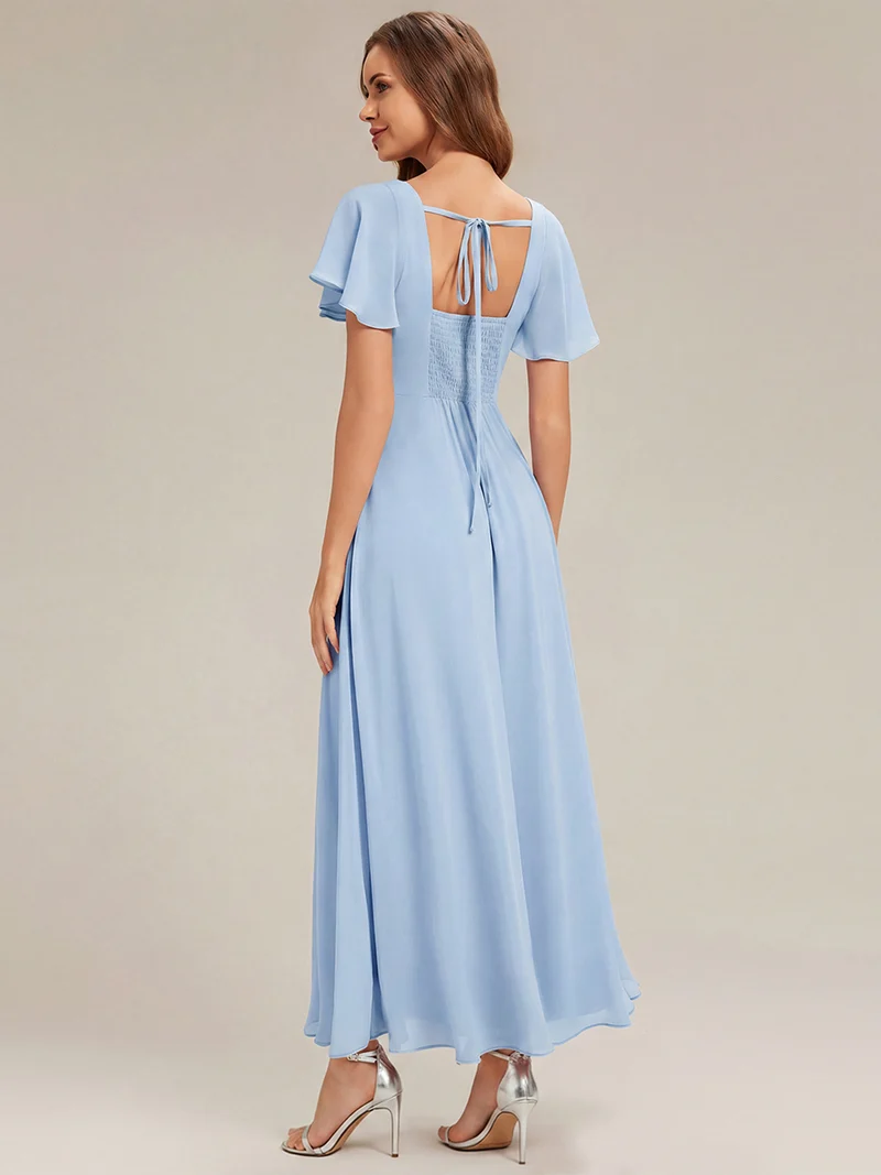 ever AVIEL|Robe Demoiselle d'Honneur Longue Chic en Mousseline Coupe A-Ligne