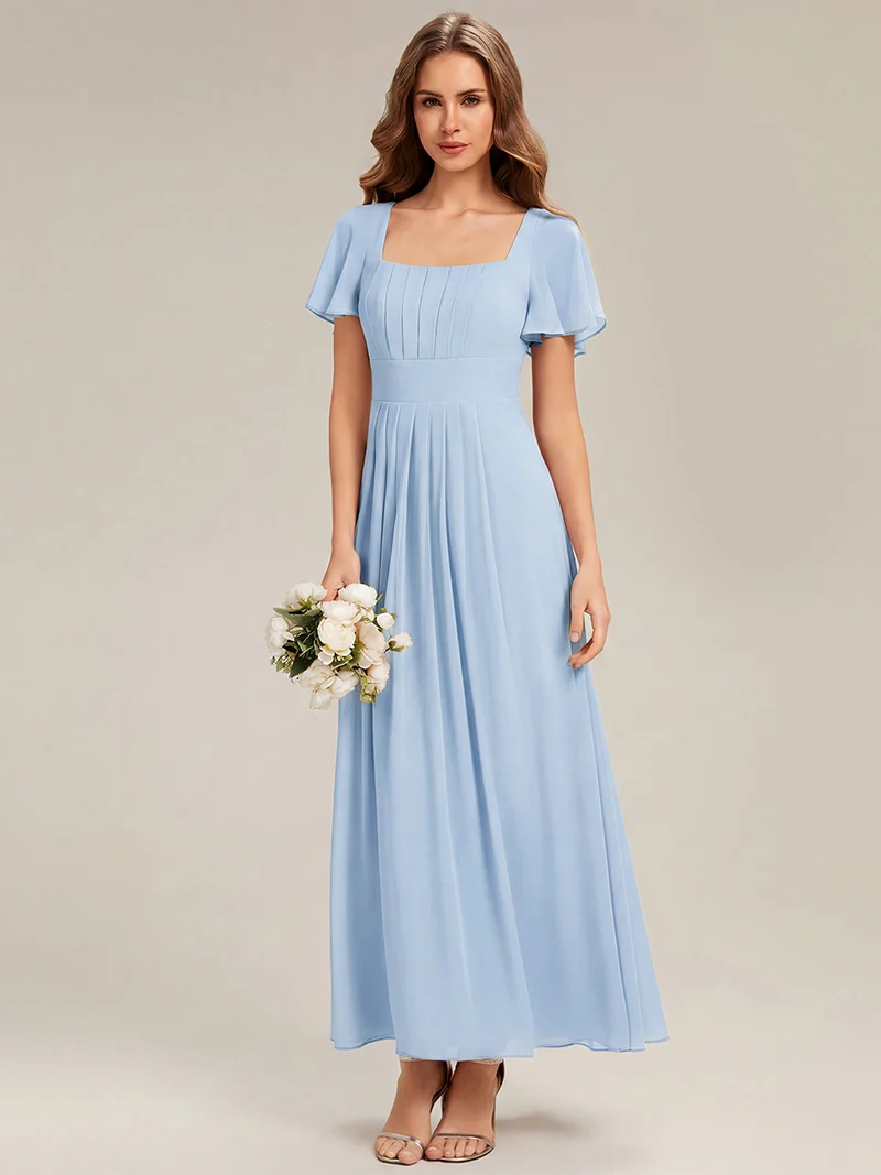 ever AVIEL|Robe Demoiselle d'Honneur Longue Chic en Mousseline Coupe A-Ligne