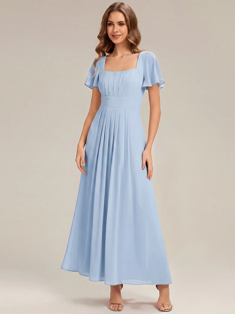 ever AVIEL|Robe Demoiselle d'Honneur Longue Chic en Mousseline Coupe A-Ligne