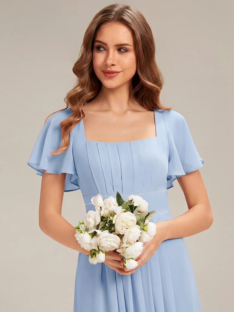 ever AVIEL|Robe Demoiselle d'Honneur Longue Chic en Mousseline Coupe A-Ligne