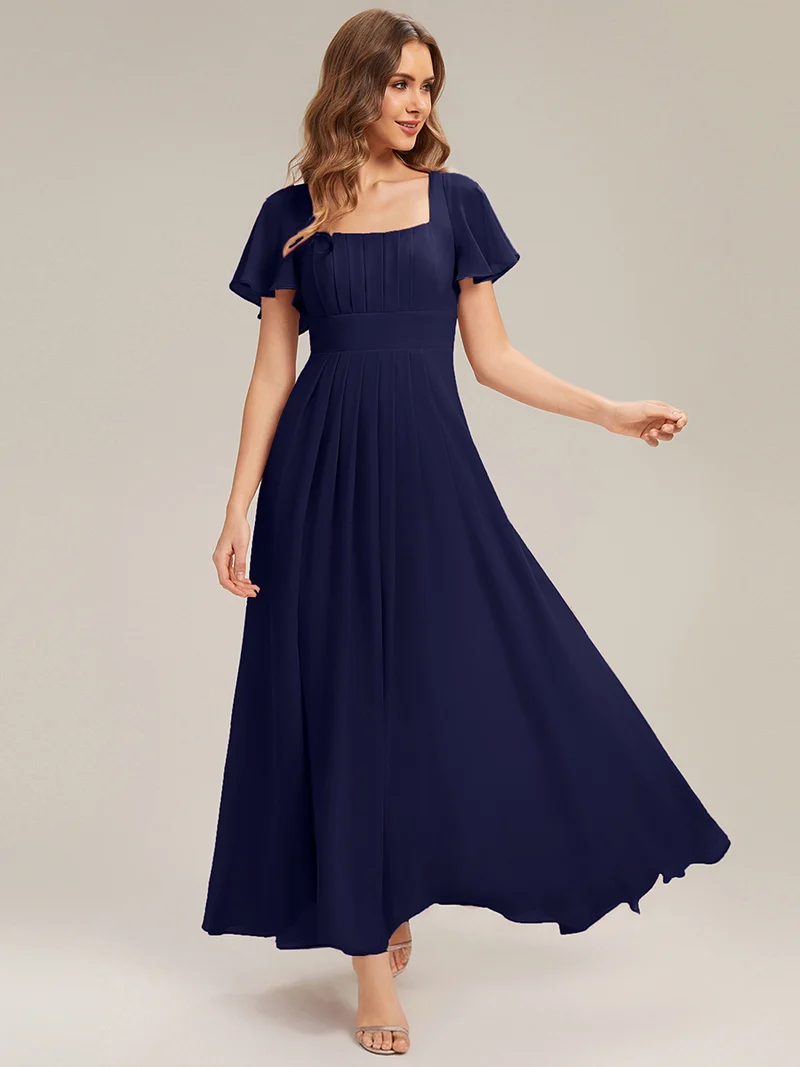 ever AVIEL|Robe Demoiselle d'Honneur Longue Chic en Mousseline Coupe A-Ligne