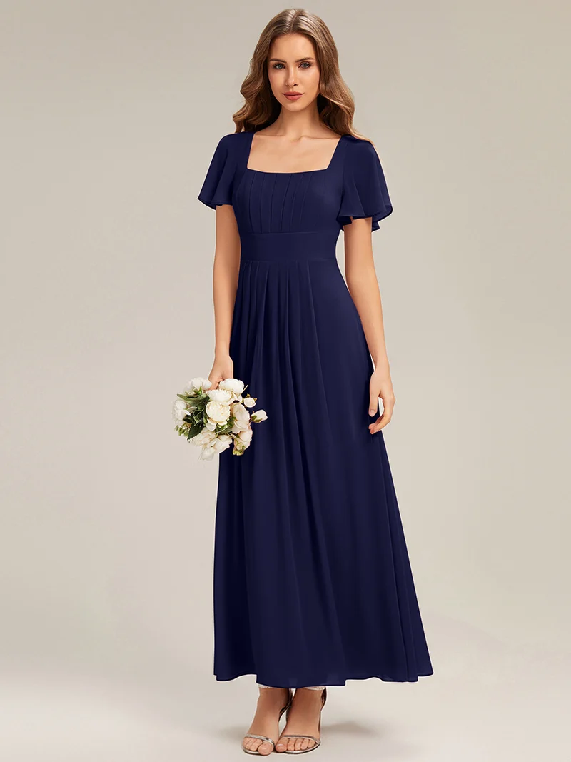 ever AVIEL|Robe Demoiselle d'Honneur Longue Chic en Mousseline Coupe A-Ligne
