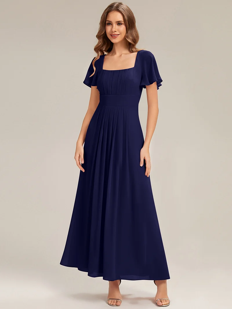 ever AVIEL|Robe Demoiselle d'Honneur Longue Chic en Mousseline Coupe A-Ligne