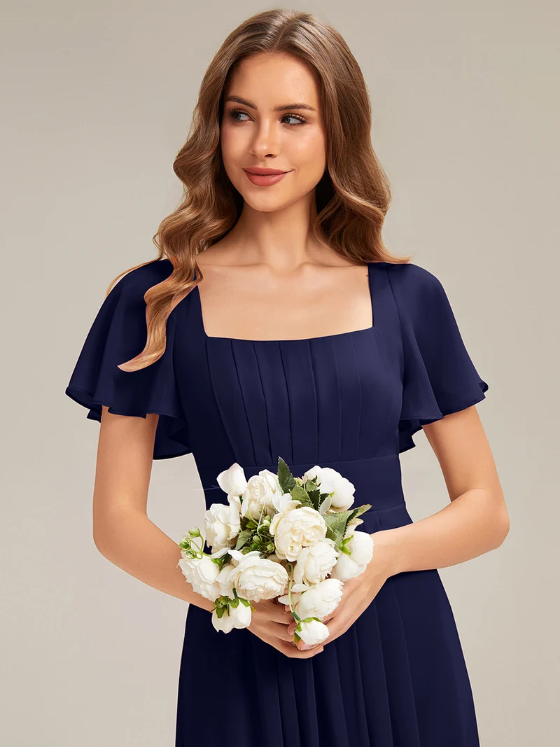 ever AVIEL|Robe Demoiselle d'Honneur Longue Chic en Mousseline Coupe A-Ligne