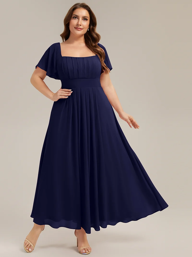 ever AVIEL|Robe Demoiselle d'Honneur Longue Chic en Mousseline Coupe A-Ligne