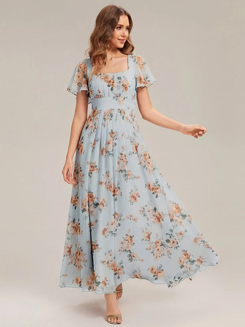 ever AVIEL|Robe Demoiselle d'Honneur Longue Chic en Mousseline Coupe A-Ligne