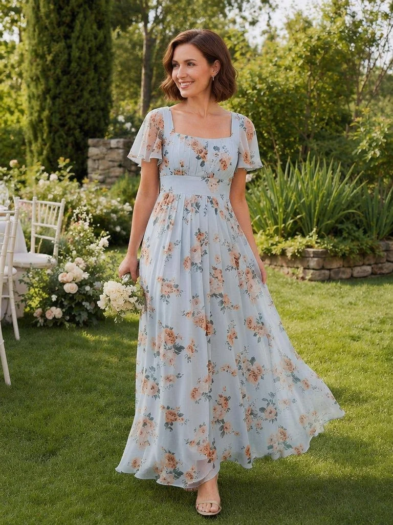 ever AVIEL|Robe Demoiselle d'Honneur Longue Chic en Mousseline Coupe A-Ligne