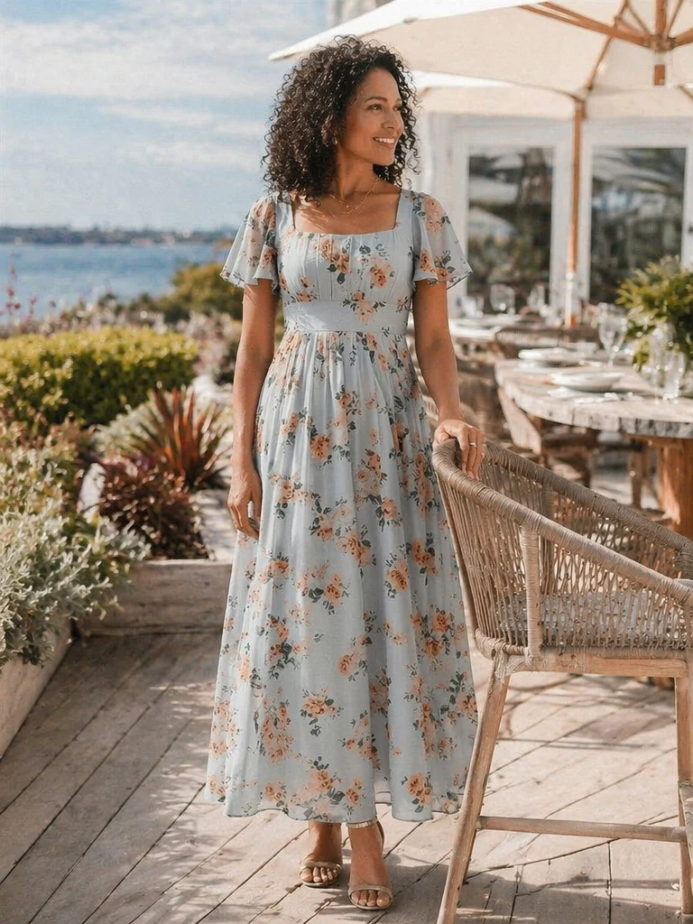 ever AVIEL|Robe Demoiselle d'Honneur Longue Chic en Mousseline Coupe A-Ligne