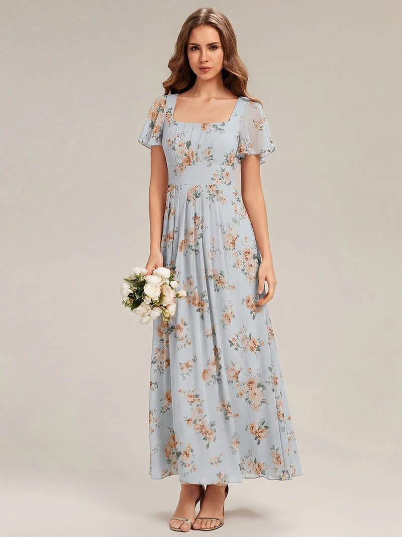 ever AVIEL|Robe Demoiselle d'Honneur Longue Chic en Mousseline Coupe A-Ligne
