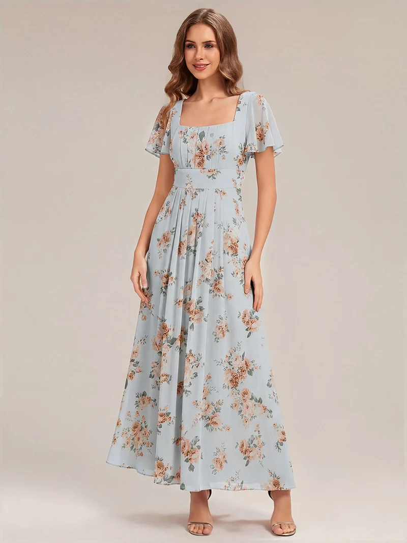 ever AVIEL|Robe Demoiselle d'Honneur Longue Chic en Mousseline Coupe A-Ligne