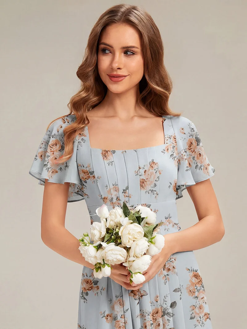 ever AVIEL|Robe Demoiselle d'Honneur Longue Chic en Mousseline Coupe A-Ligne