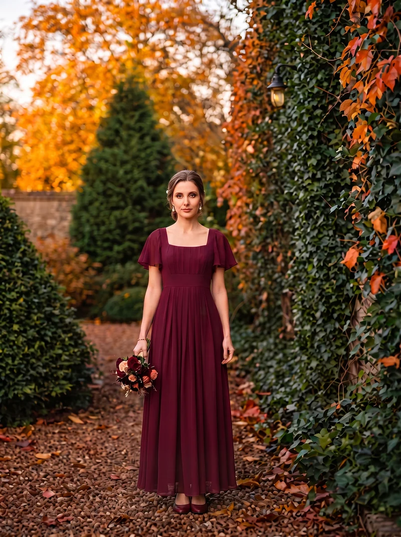 ever AVIEL|Robe Demoiselle d'Honneur Longue Chic en Mousseline Coupe A-Ligne