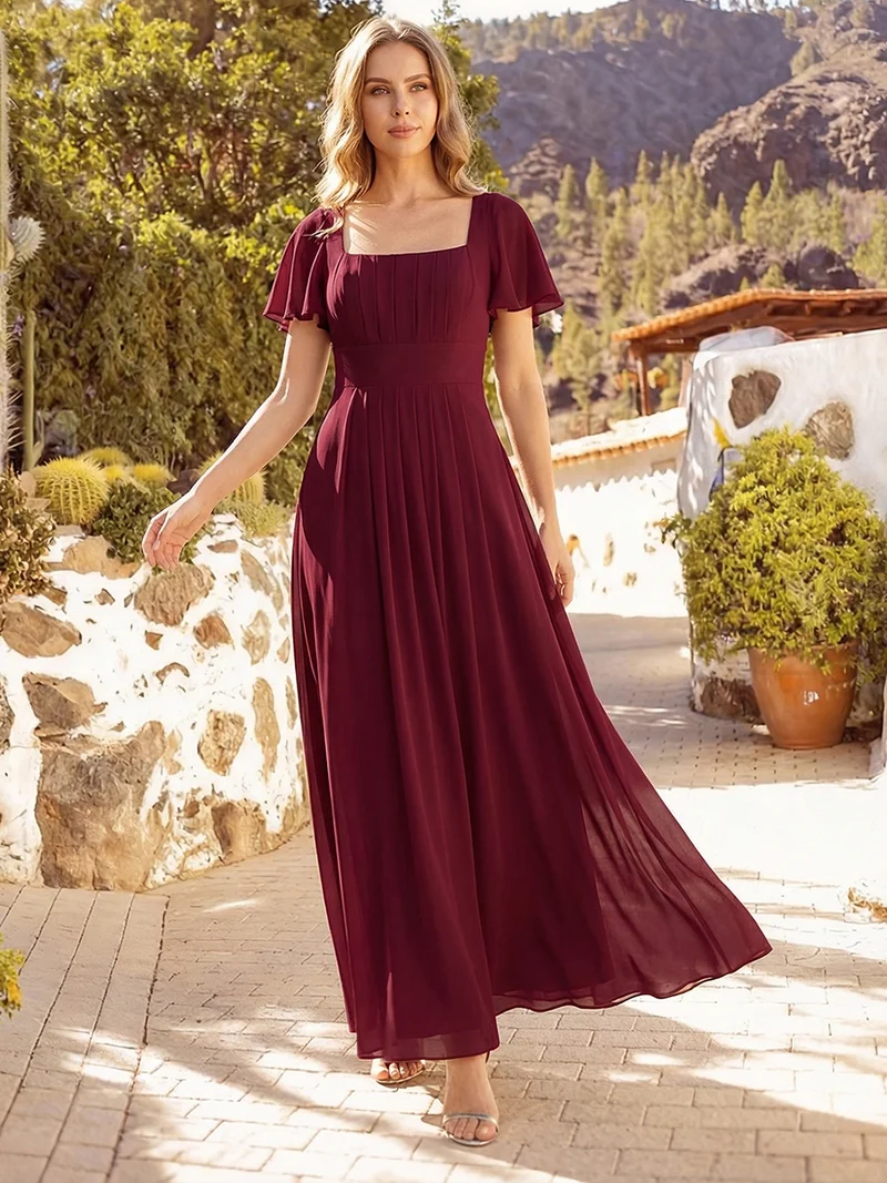 ever AVIEL|Robe Demoiselle d'Honneur Longue Chic en Mousseline Coupe A-Ligne