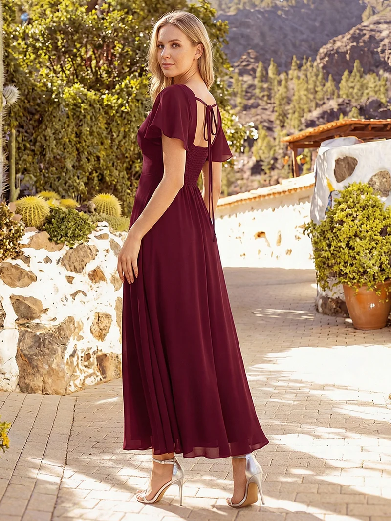 ever AVIEL|Robe Demoiselle d'Honneur Longue Chic en Mousseline Coupe A-Ligne