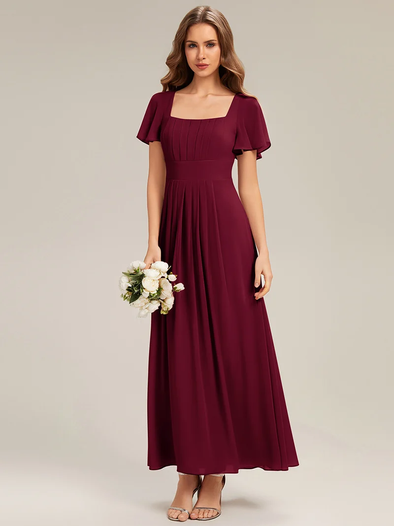 ever AVIEL|Robe Demoiselle d'Honneur Longue Chic en Mousseline Coupe A-Ligne