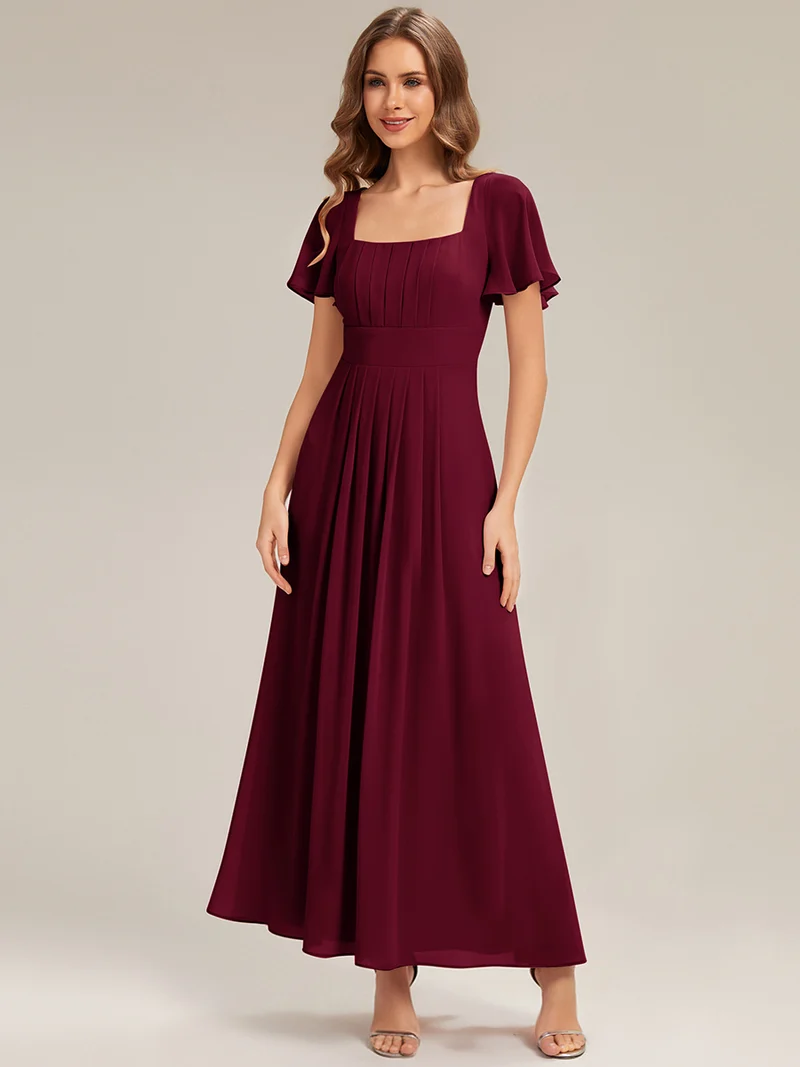 ever AVIEL|Robe Demoiselle d'Honneur Longue Chic en Mousseline Coupe A-Ligne