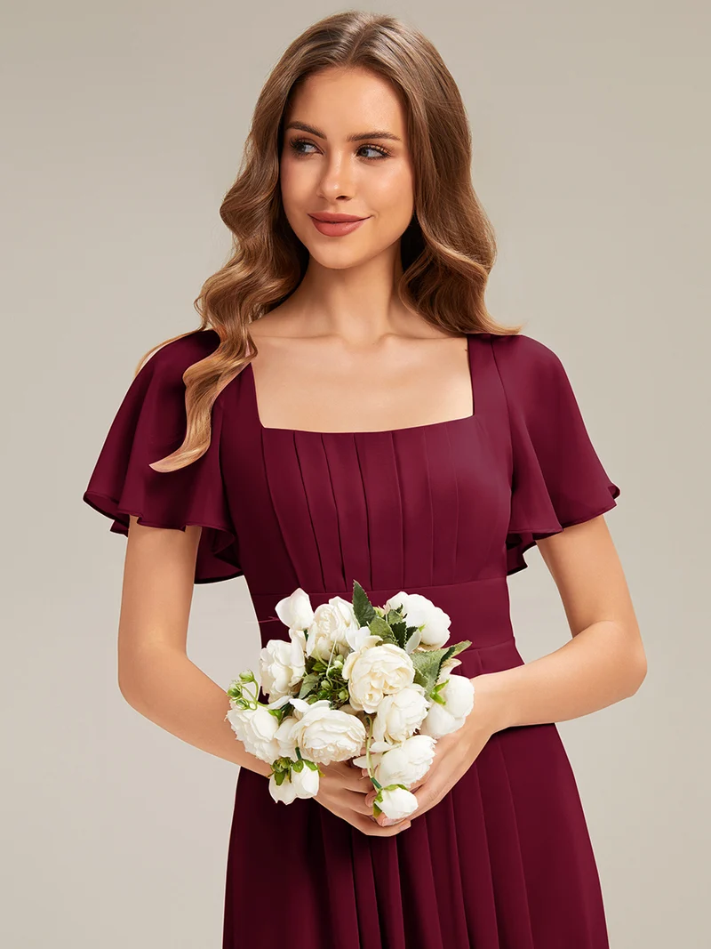 ever AVIEL|Robe Demoiselle d'Honneur Longue Chic en Mousseline Coupe A-Ligne