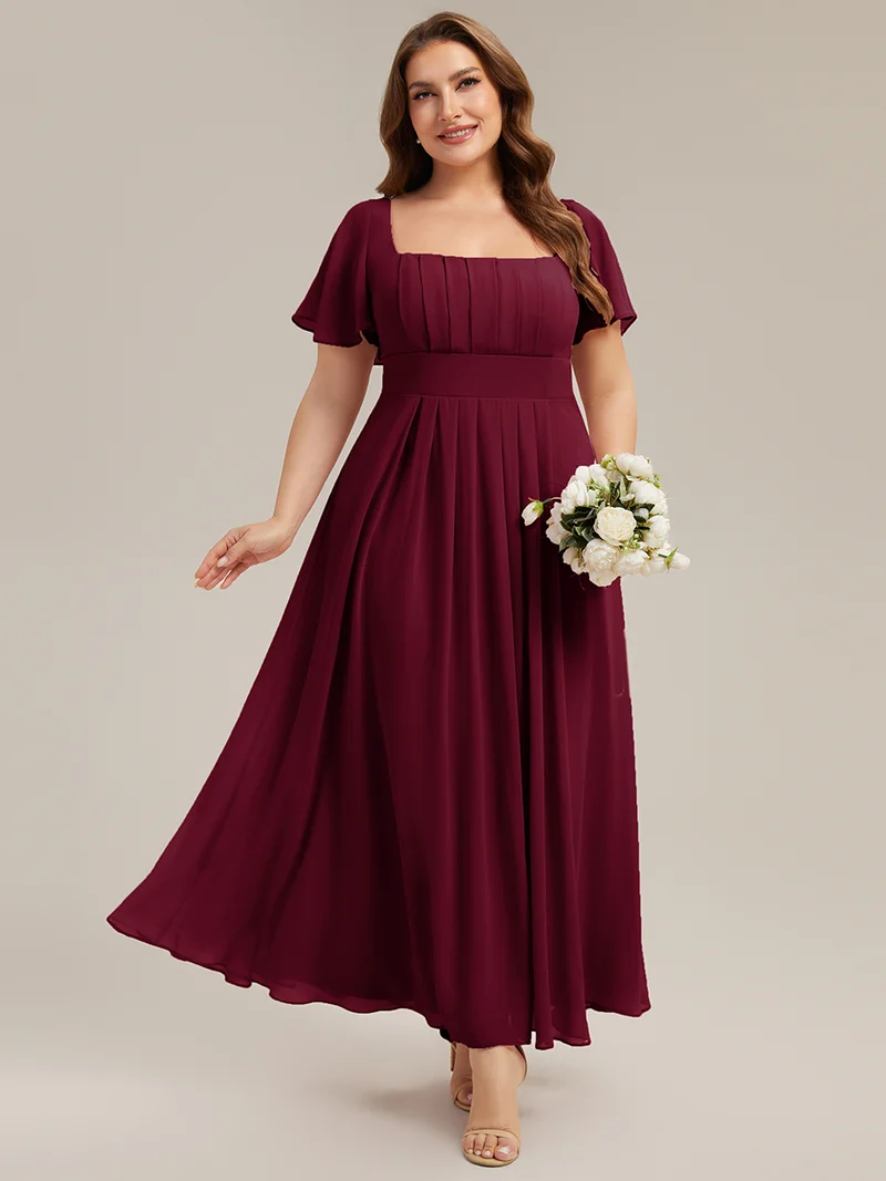 ever AVIEL|Robe Demoiselle d'Honneur Longue Chic en Mousseline Coupe A-Ligne