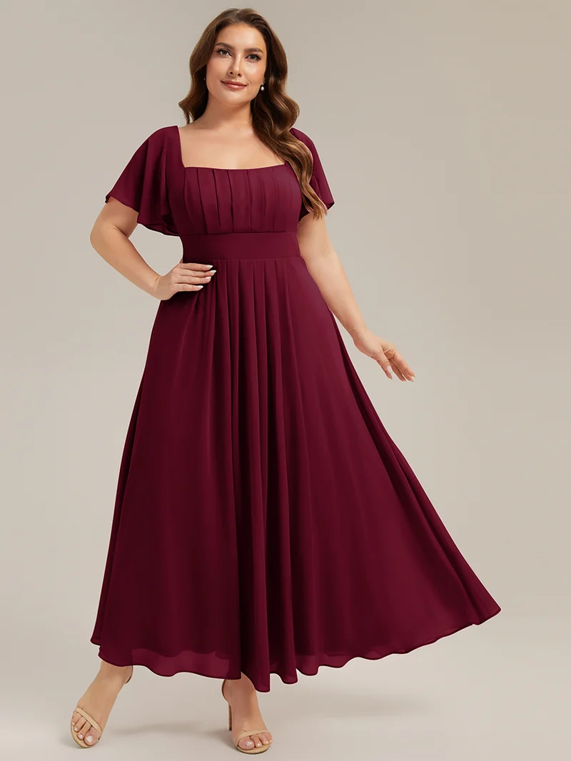 ever AVIEL|Robe Demoiselle d'Honneur Longue Chic en Mousseline Coupe A-Ligne
