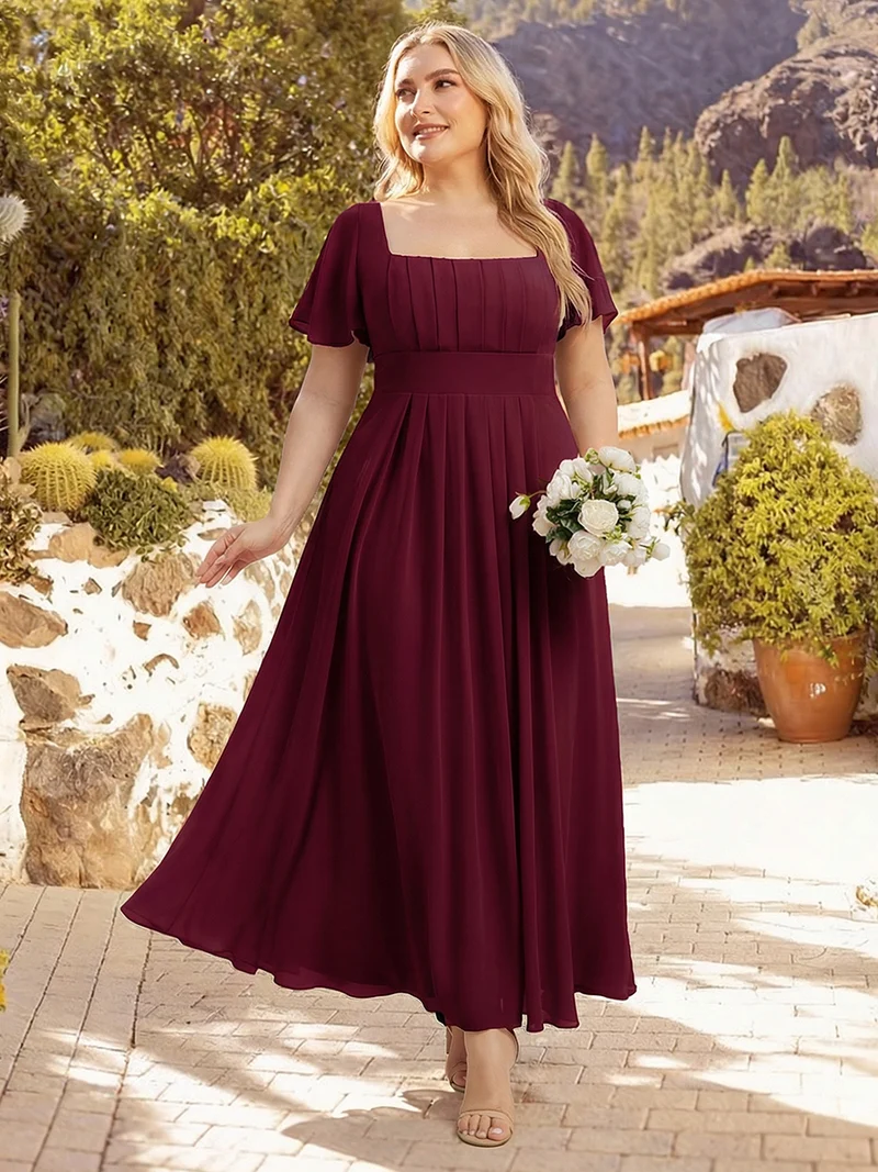 ever AVIEL|Robe Demoiselle d'Honneur Longue Chic en Mousseline Coupe A-Ligne
