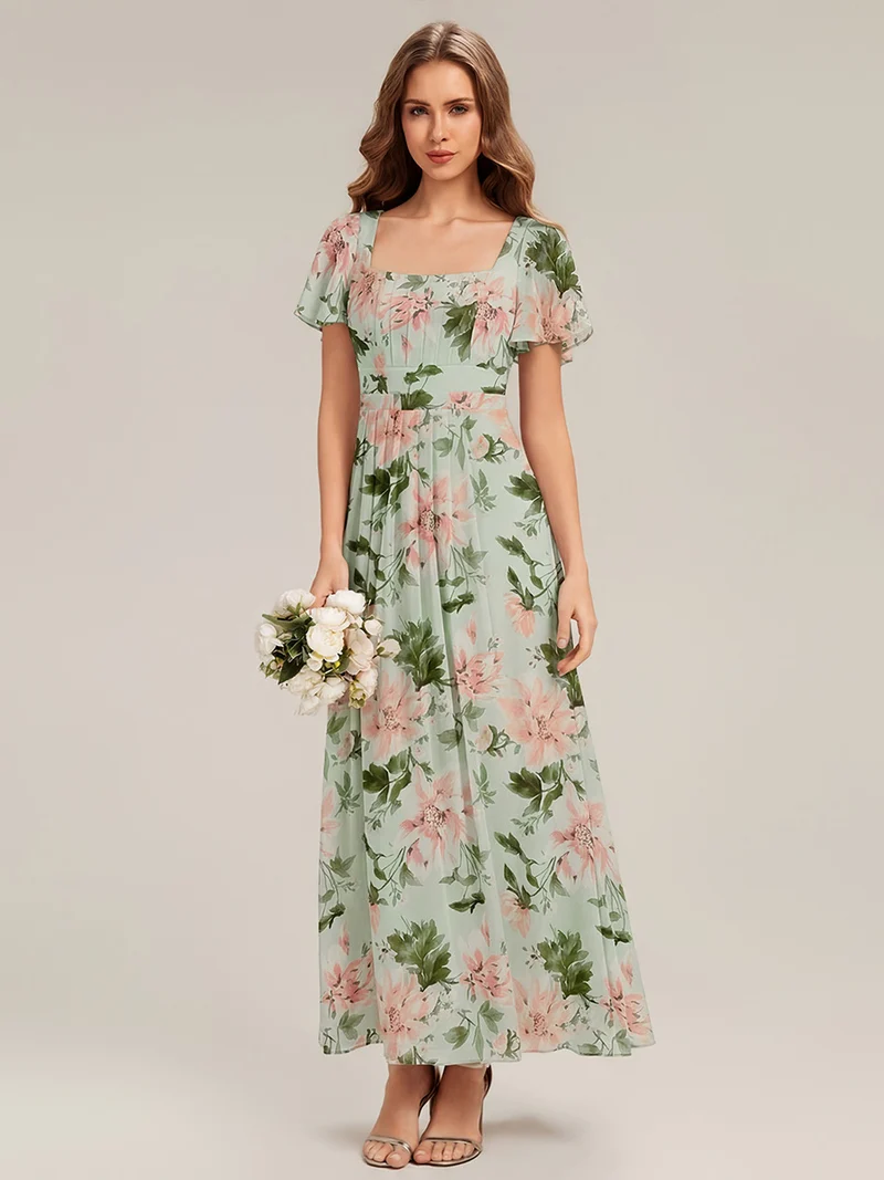 ever AVIEL|Robe Demoiselle d'Honneur Longue Chic en Mousseline Coupe A-Ligne