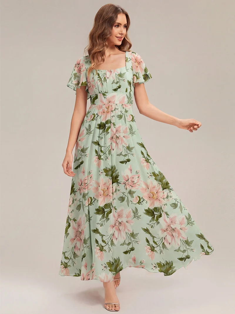 ever AVIEL|Robe Demoiselle d'Honneur Longue Chic en Mousseline Coupe A-Ligne