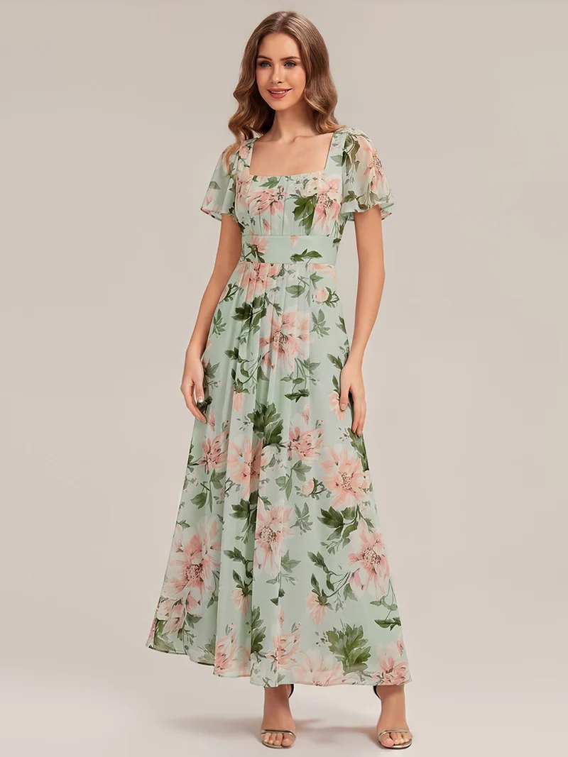 ever AVIEL|Robe Demoiselle d'Honneur Longue Chic en Mousseline Coupe A-Ligne