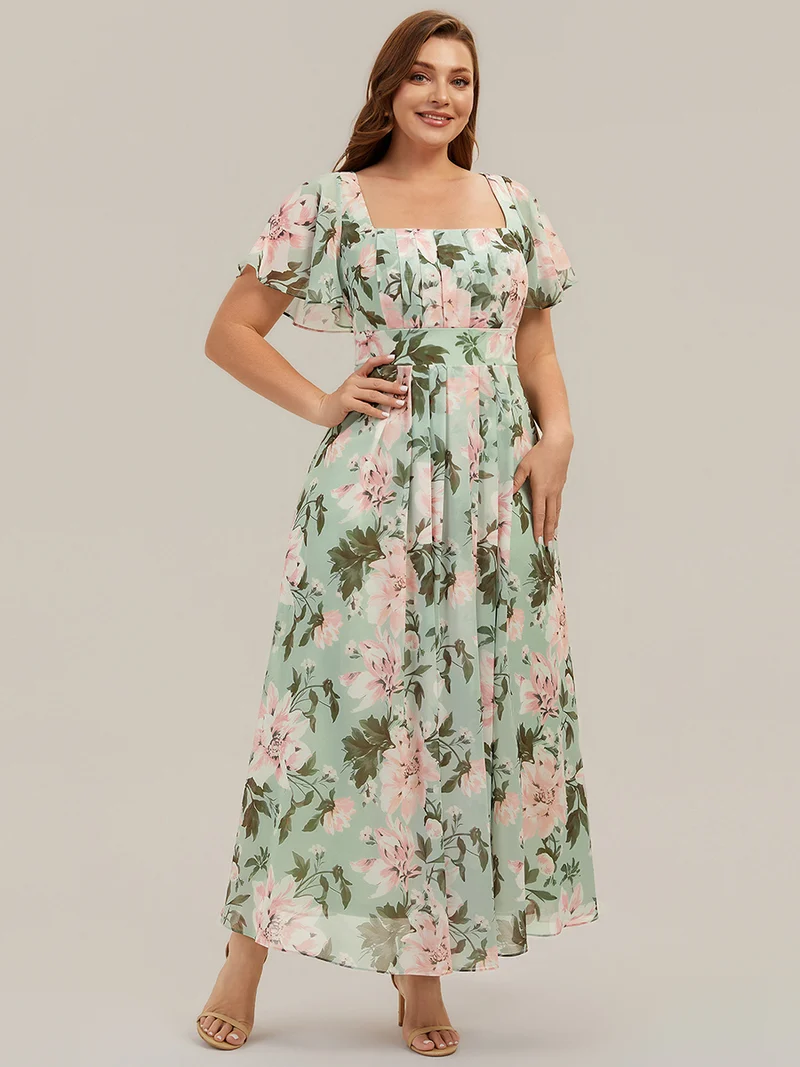 ever AVIEL|Robe Demoiselle d'Honneur Longue Chic en Mousseline Coupe A-Ligne